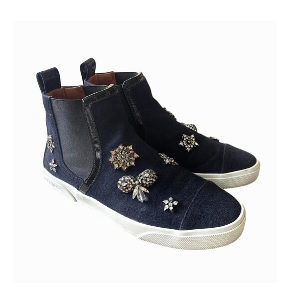 Jimmy Choo 7 Della Rhinestone Crystal Hightop Sneakers Pull On Shoes Gray 37 - Picture 1 of 11